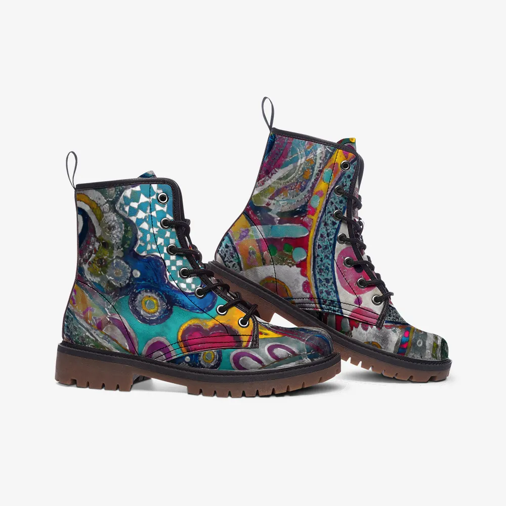 Vibrant Artistic Vegan Combat Boots – Eco-Friendly & Unique Footwear