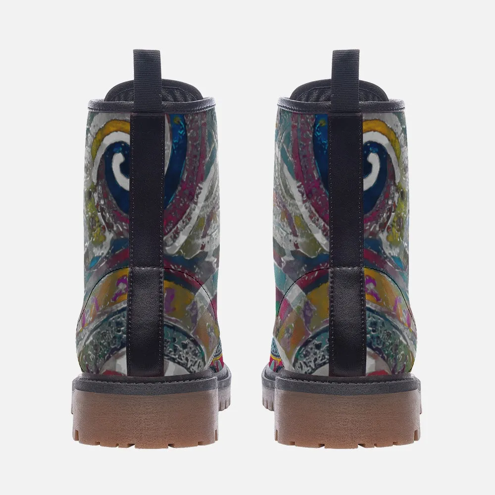 Vibrant Artistic Vegan Combat Boots – Eco-Friendly & Unique Footwear
