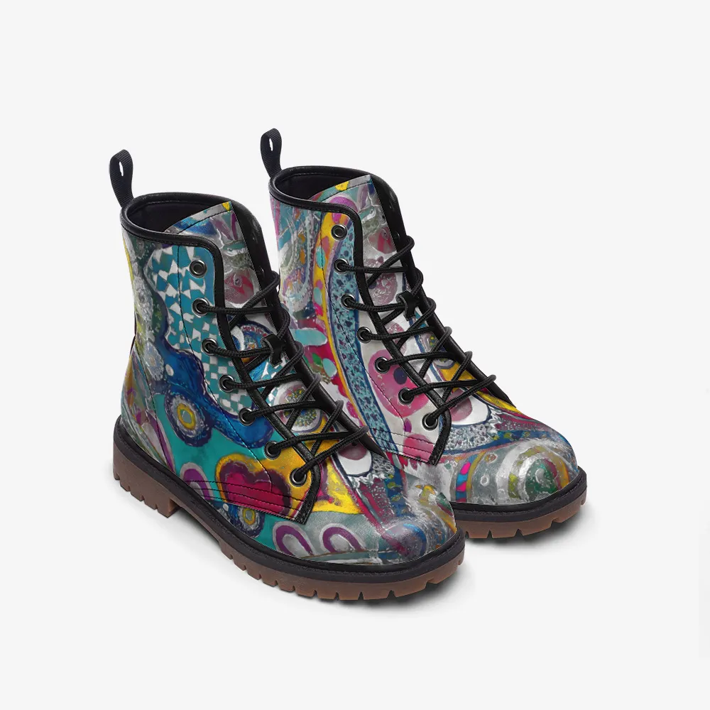 Vibrant Artistic Vegan Combat Boots – Eco-Friendly & Unique Footwear