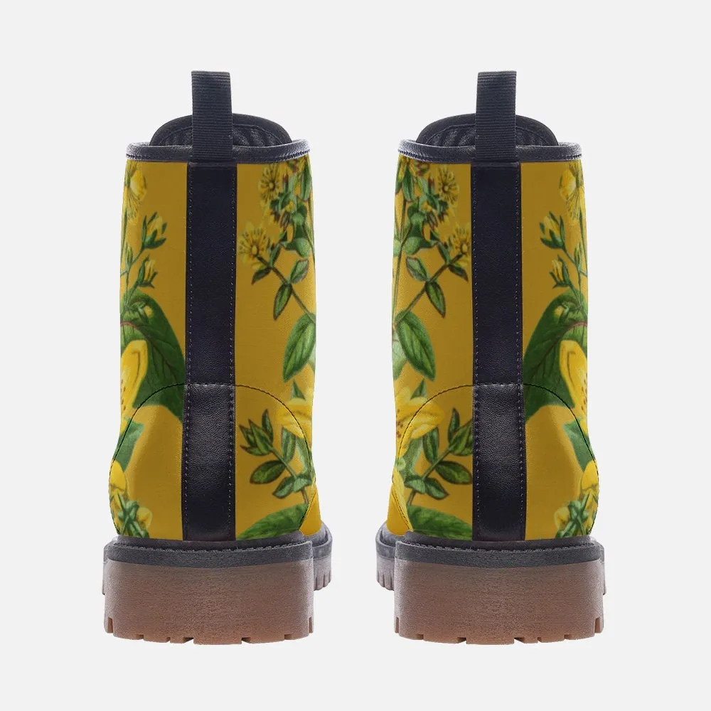 Vintage Flowers Yellow Vegan Leather Unisex Boots