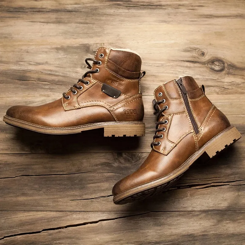 Vintage Leather Lace-up Ankle Boots for Men