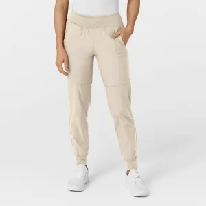 W123 5555 Comfort Waist Cargo Jogger Scrub Pants Khaki
