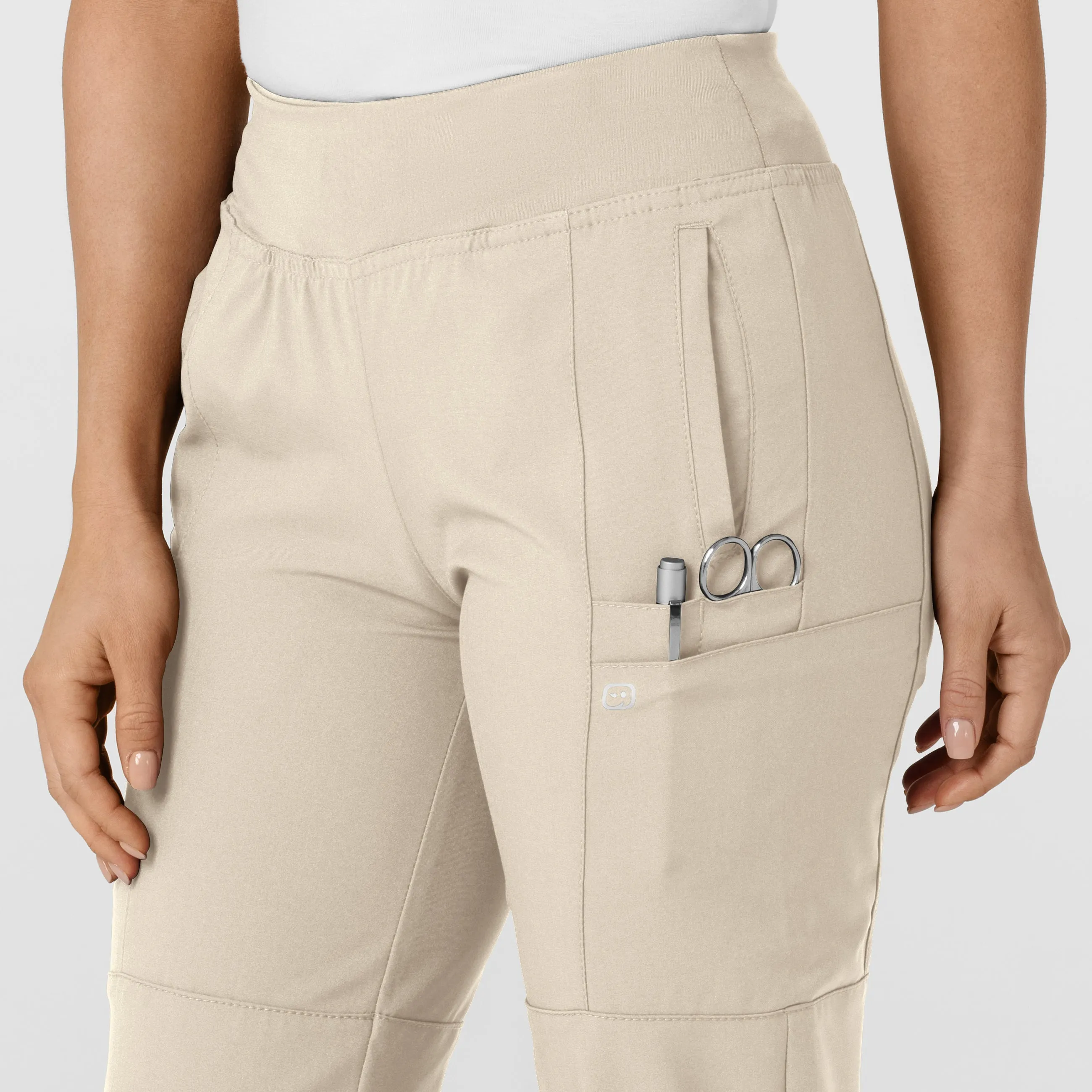 W123 5555 Comfort Waist Cargo Jogger Scrub Pants Khaki