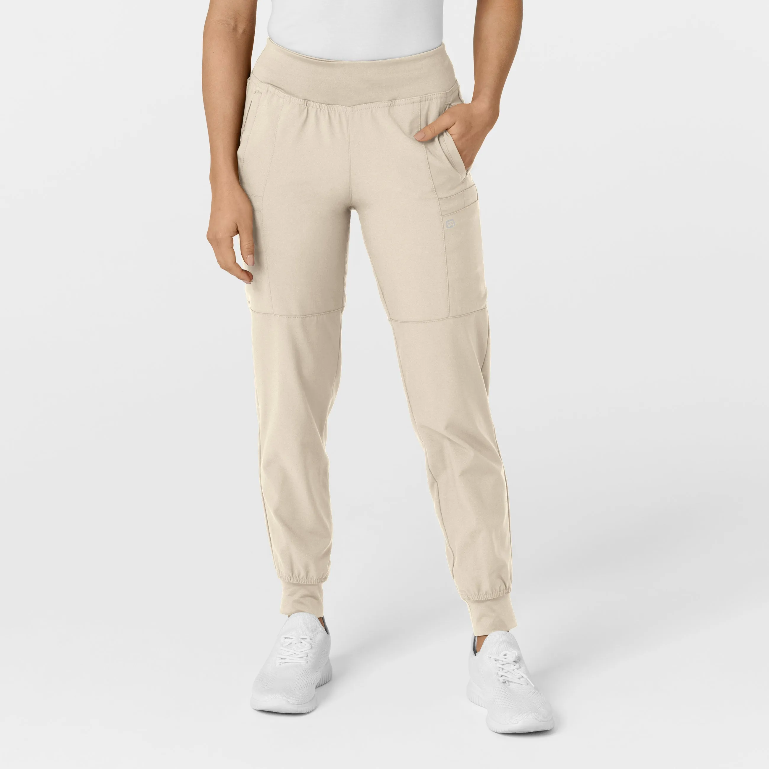 W123 5555 Comfort Waist Cargo Jogger Scrub Pants Khaki