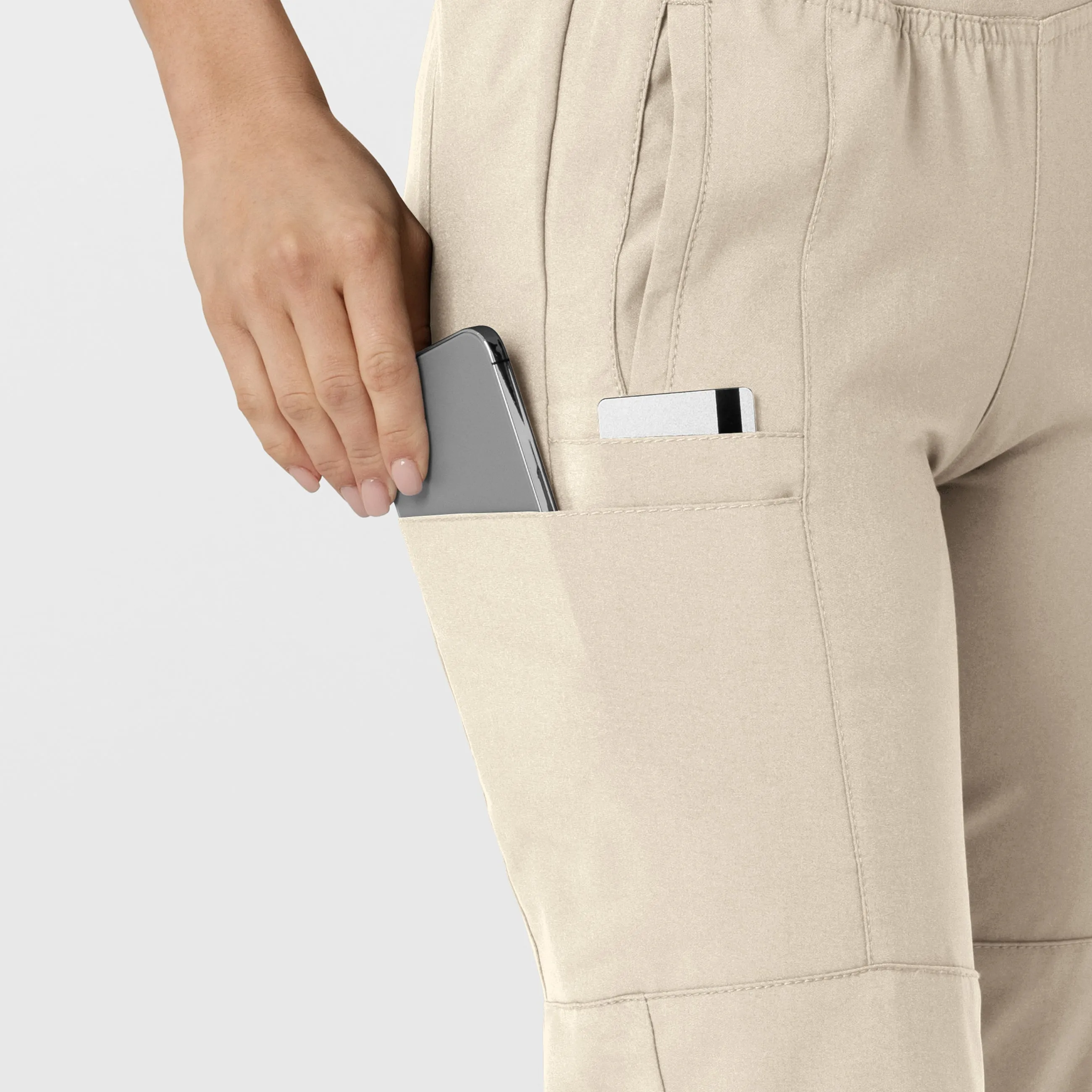 W123 5555 Comfort Waist Cargo Jogger Scrub Pants Khaki