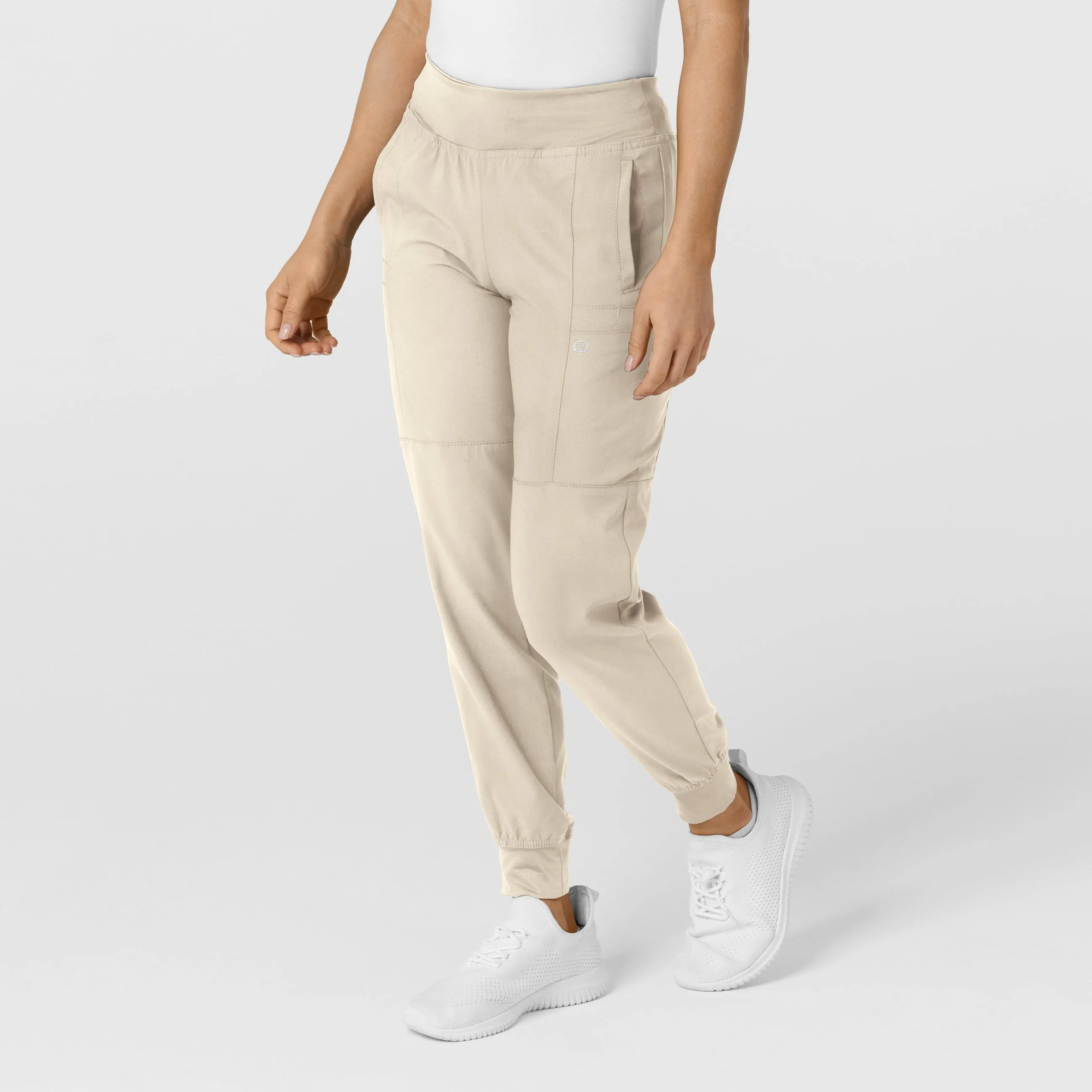 W123 5555 Comfort Waist Cargo Jogger Scrub Pants Khaki