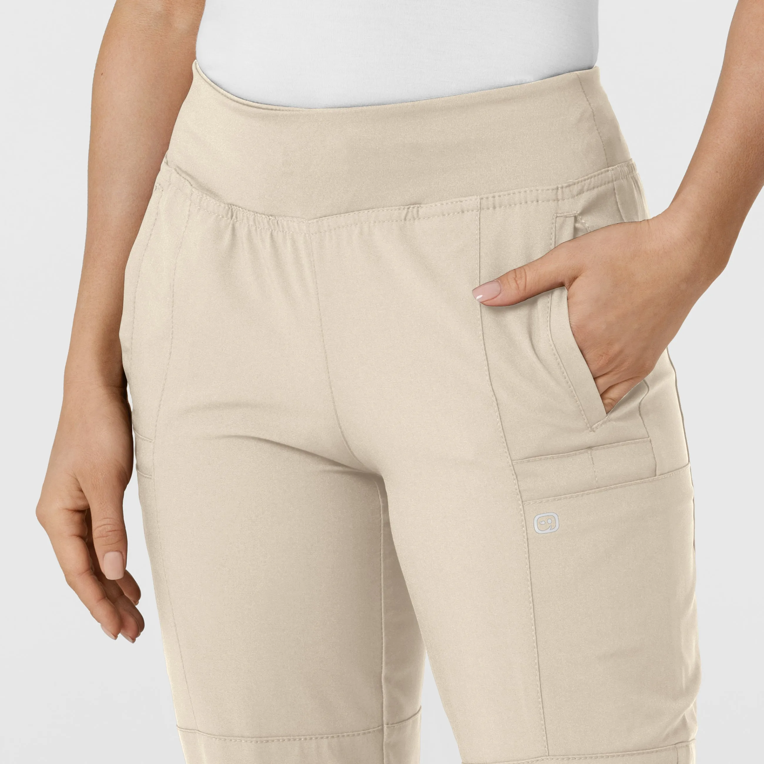 W123 5555 Comfort Waist Cargo Jogger Scrub Pants Khaki
