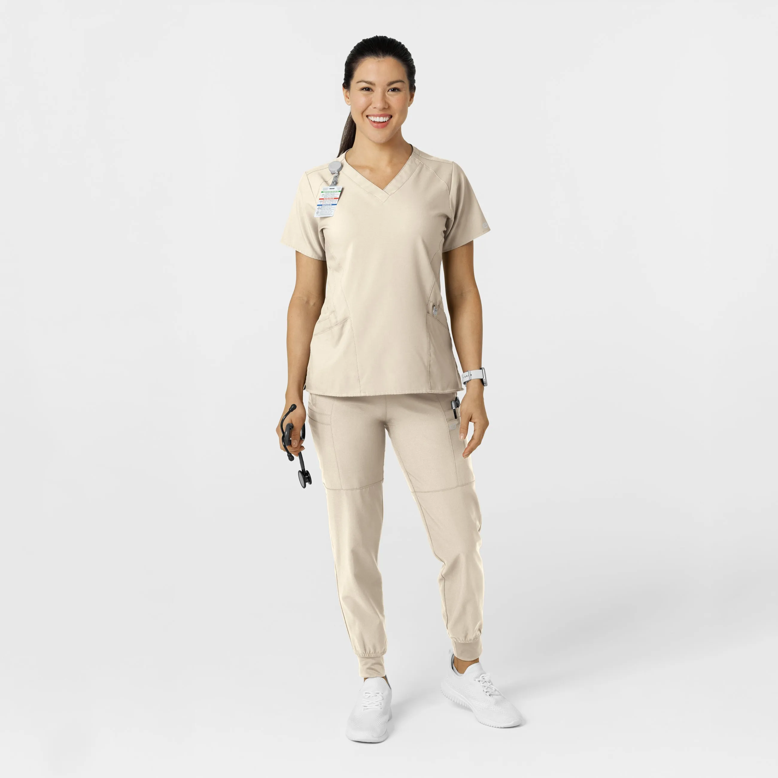 W123 5555 Comfort Waist Cargo Jogger Scrub Pants Khaki