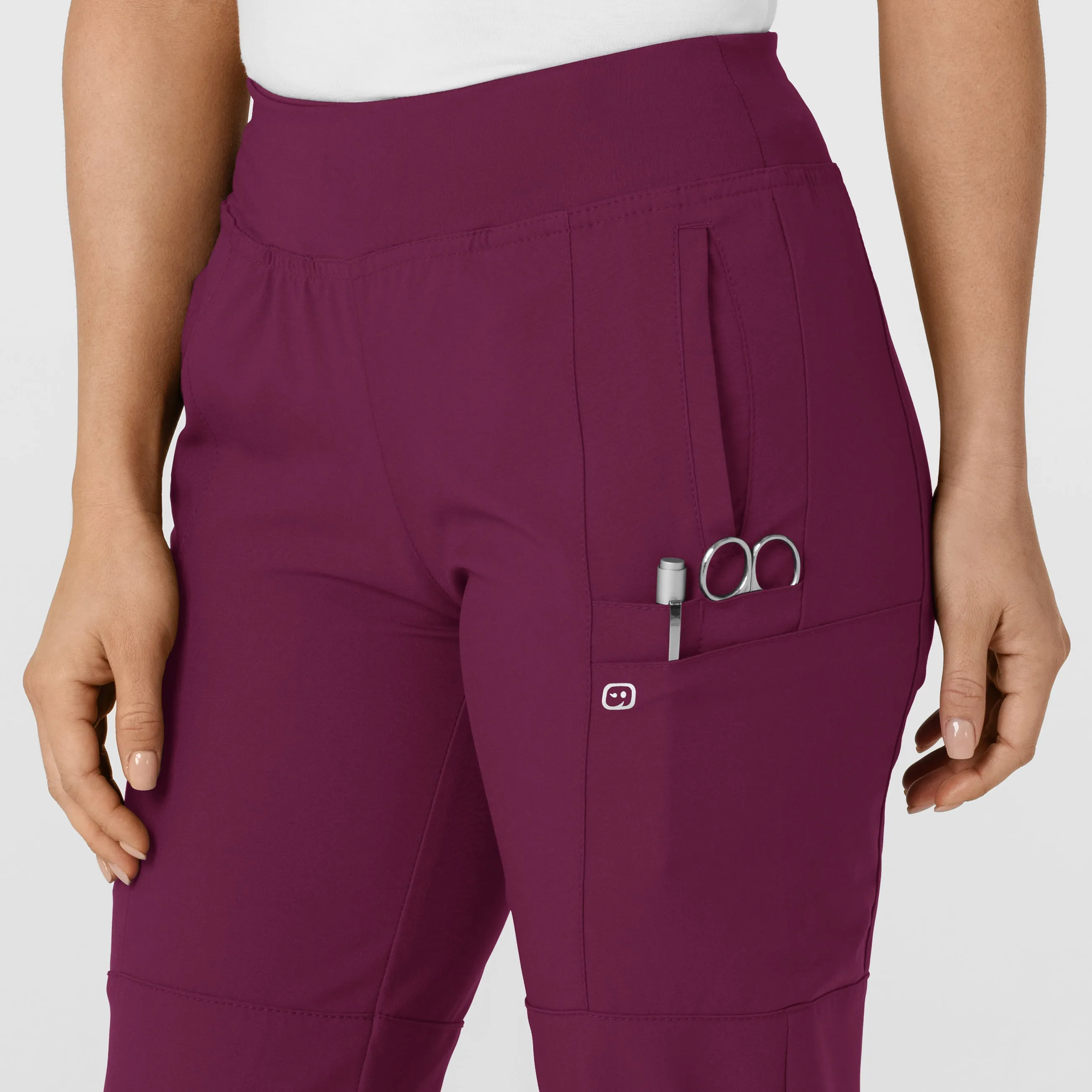 W123 5555 Comfort Waist Cargo Jogger Scrub Pants Wine