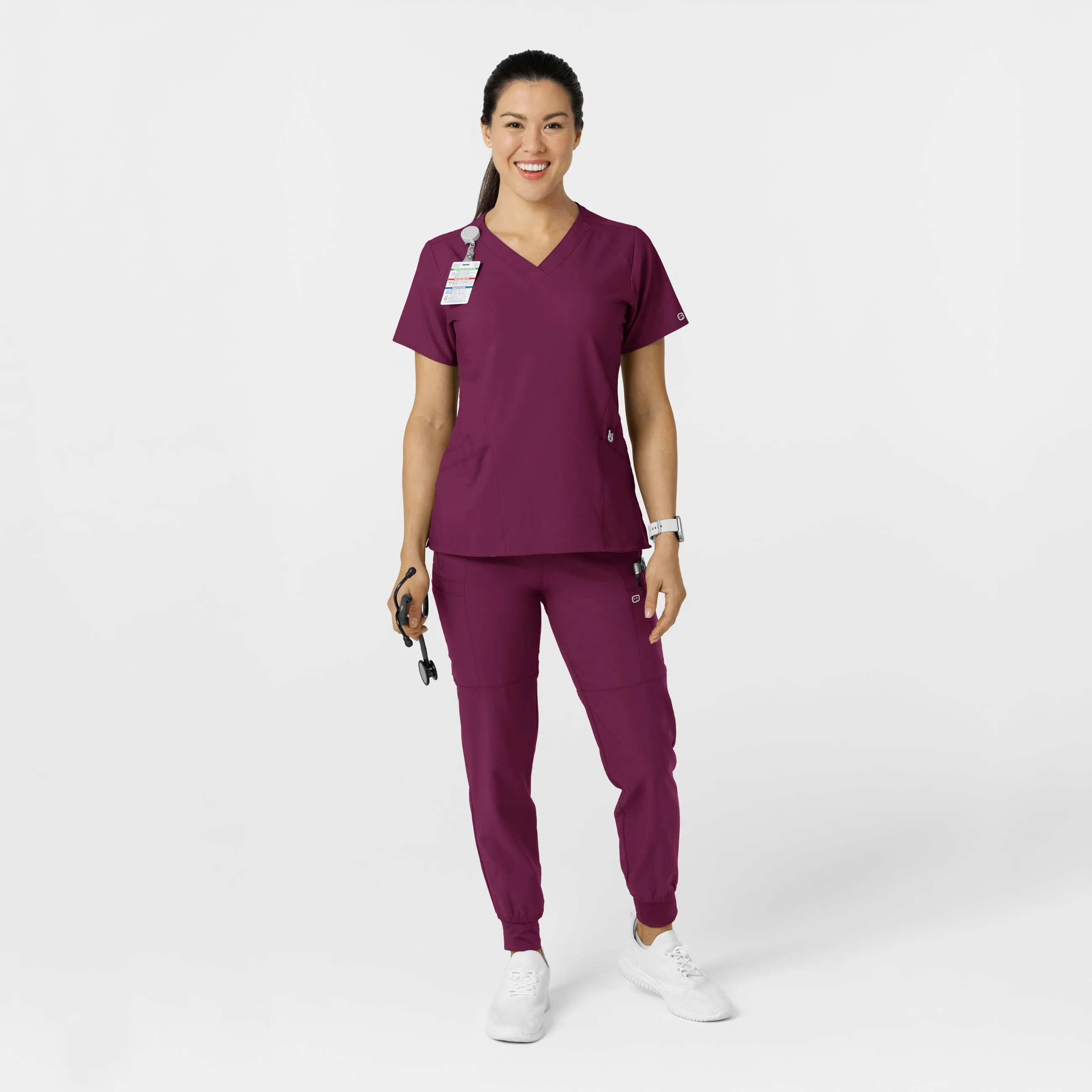 W123 5555 Comfort Waist Cargo Jogger Scrub Pants Wine