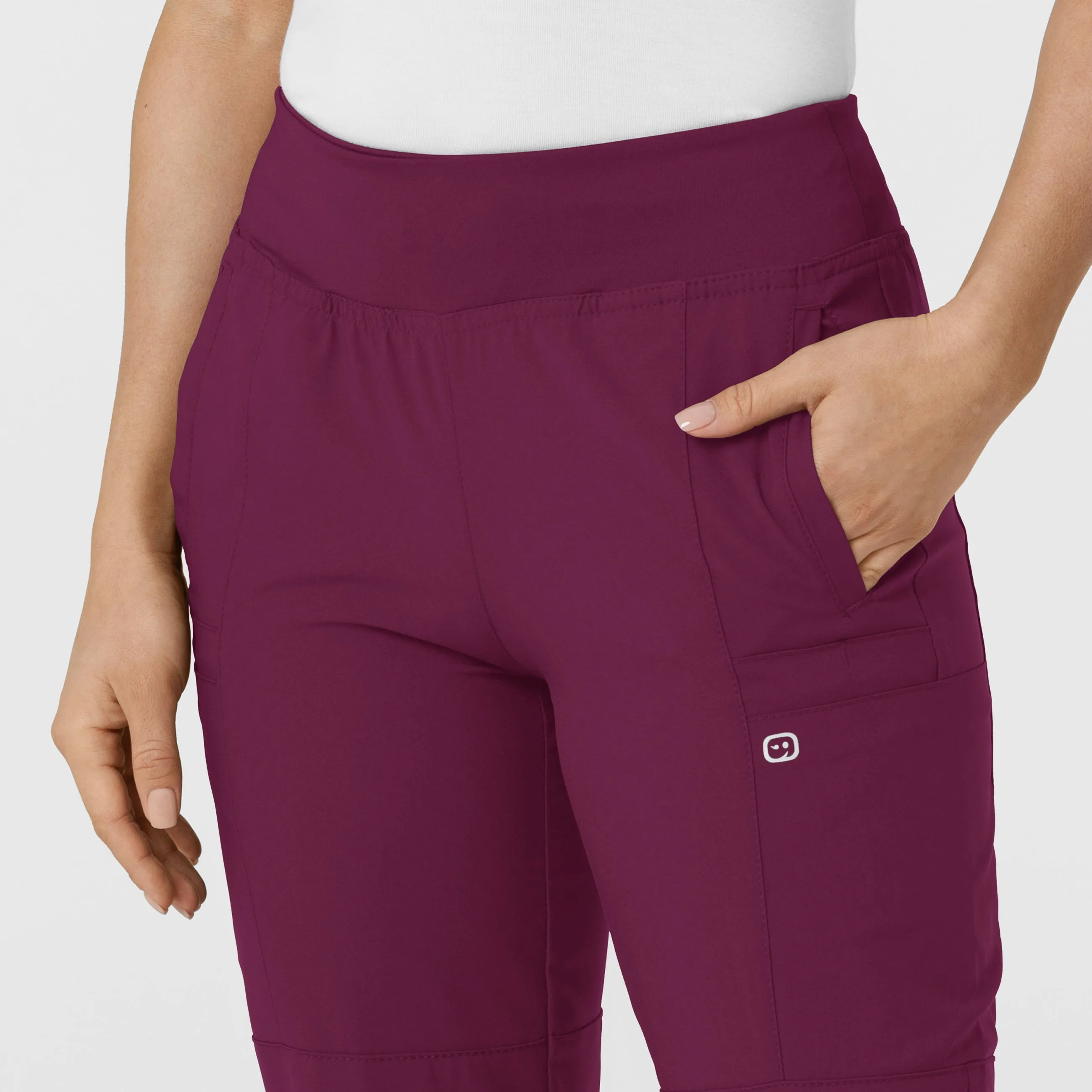W123 5555 Comfort Waist Cargo Jogger Scrub Pants Wine