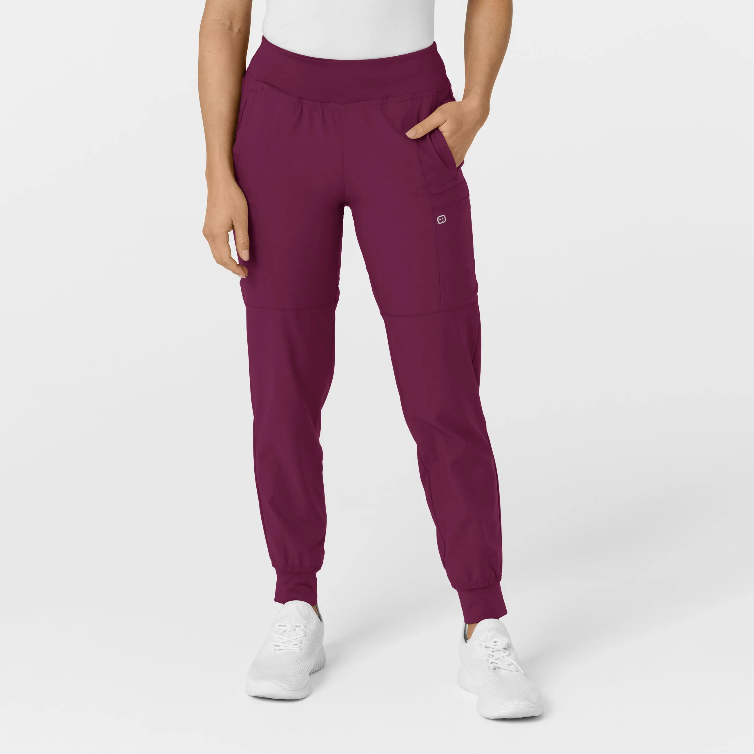 W123 5555 Comfort Waist Cargo Jogger Scrub Pants Wine