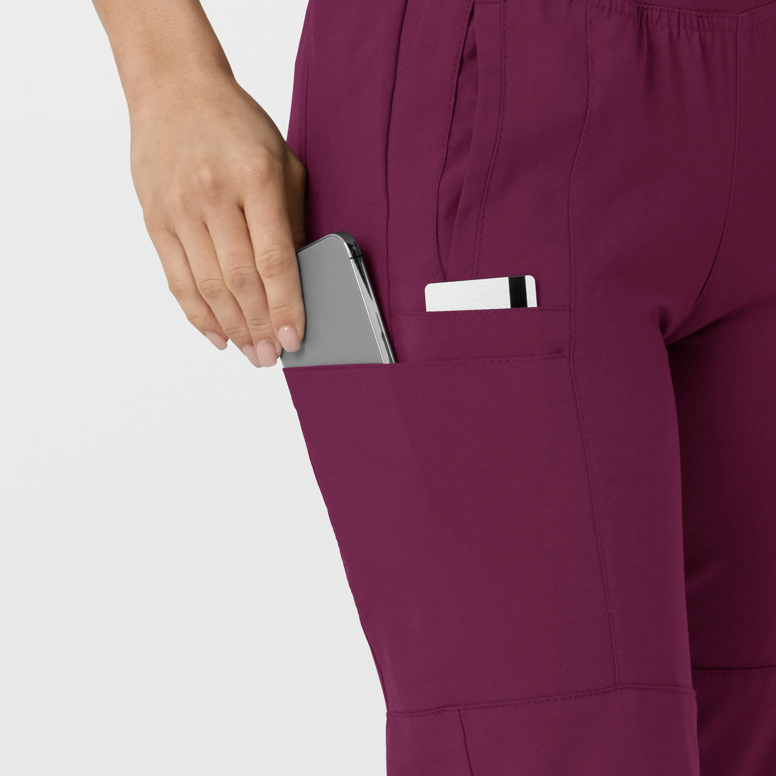W123 5555 Comfort Waist Cargo Jogger Scrub Pants Wine