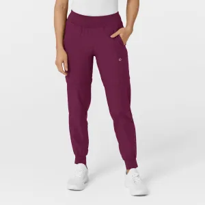 W123 5555 Comfort Waist Cargo Jogger Scrub Pants Wine