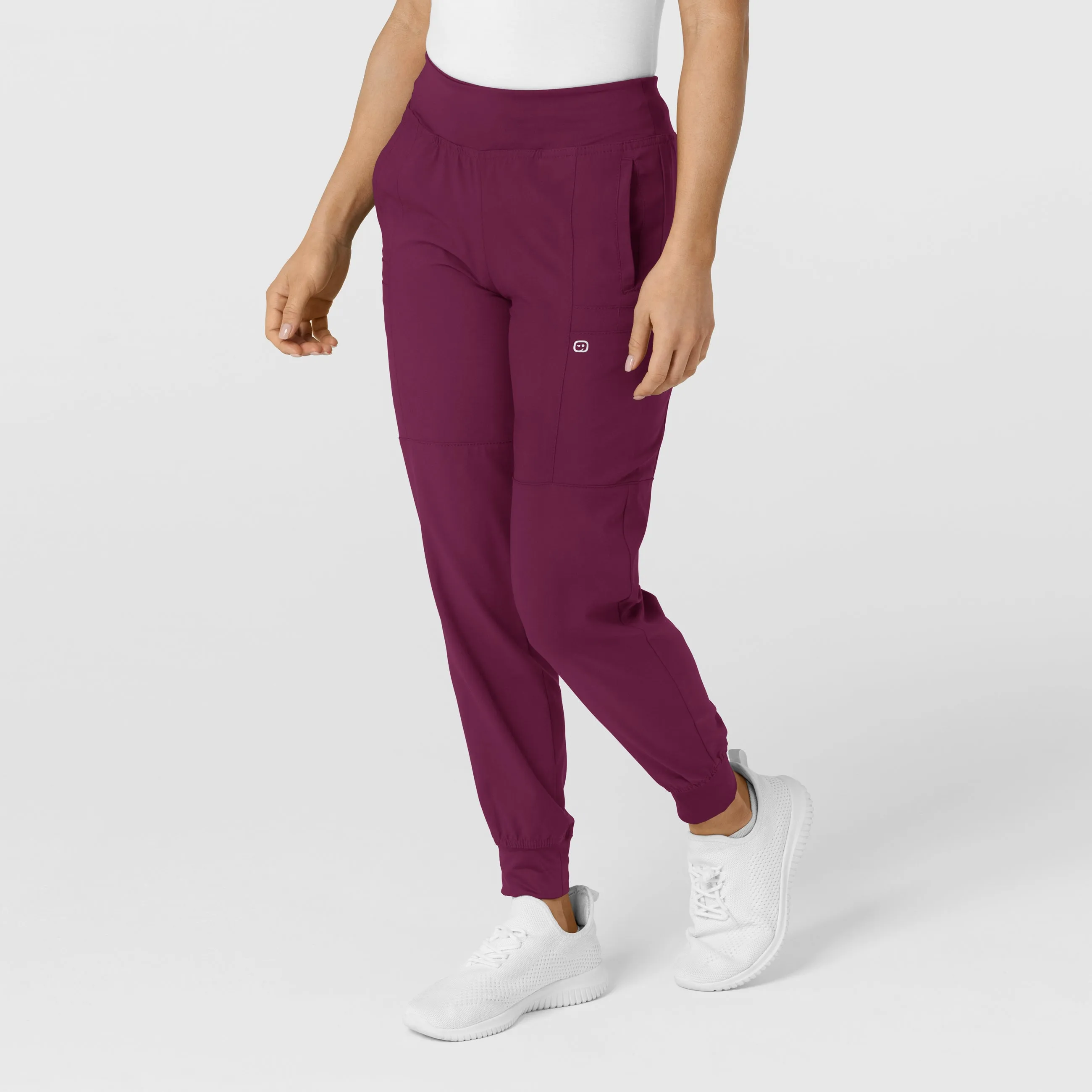 W123 5555 Comfort Waist Cargo Jogger Scrub Pants Wine