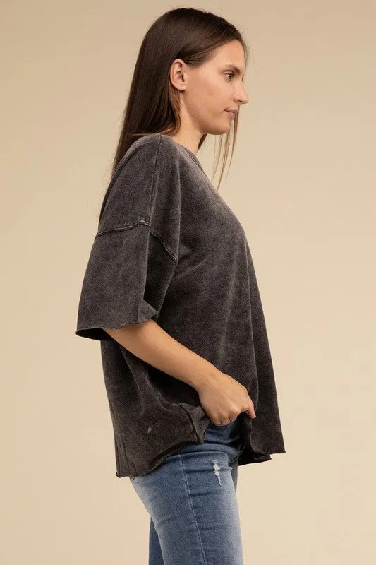 Washed Drop Shoulder Short Sleeve Top