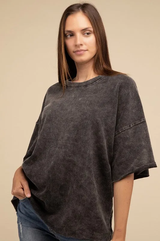 Washed Drop Shoulder Short Sleeve Top