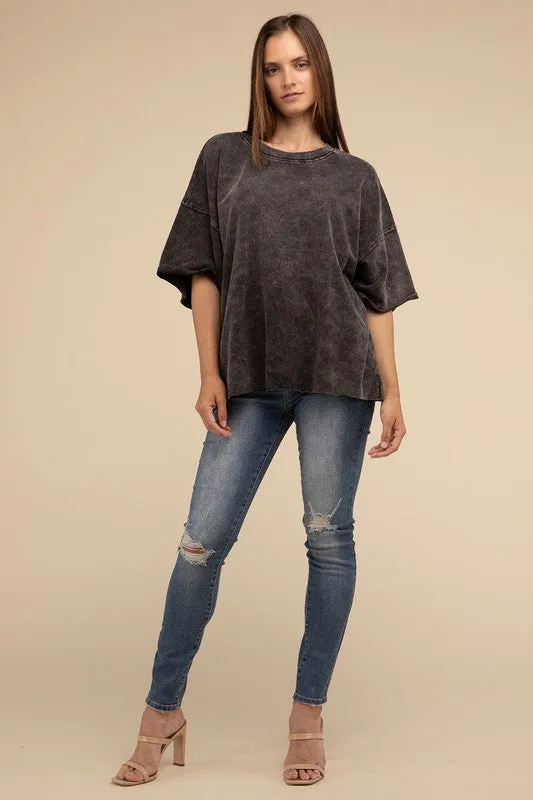 Washed Drop Shoulder Short Sleeve Top