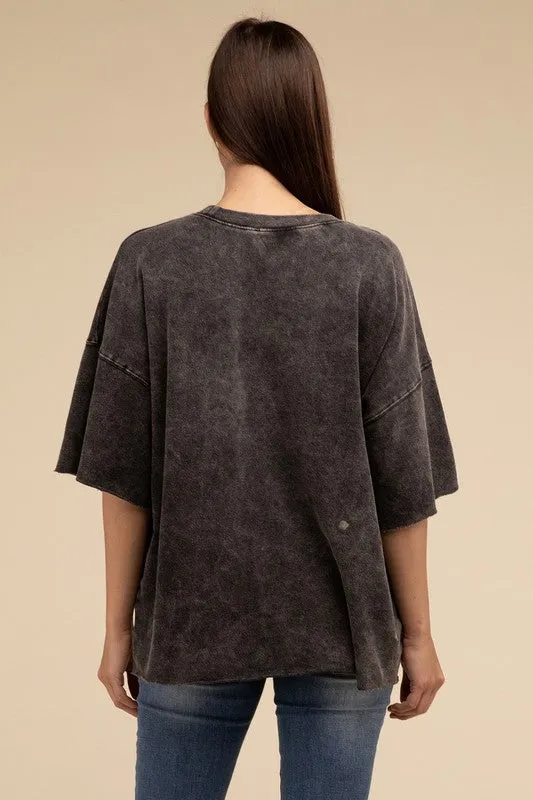 Washed Drop Shoulder Short Sleeve Top