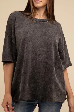 Washed Drop Shoulder Short Sleeve Top