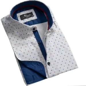 White and Blue Mens Slim Fit French Cuff Shirts with Cufflink Holes - Casual and Formal