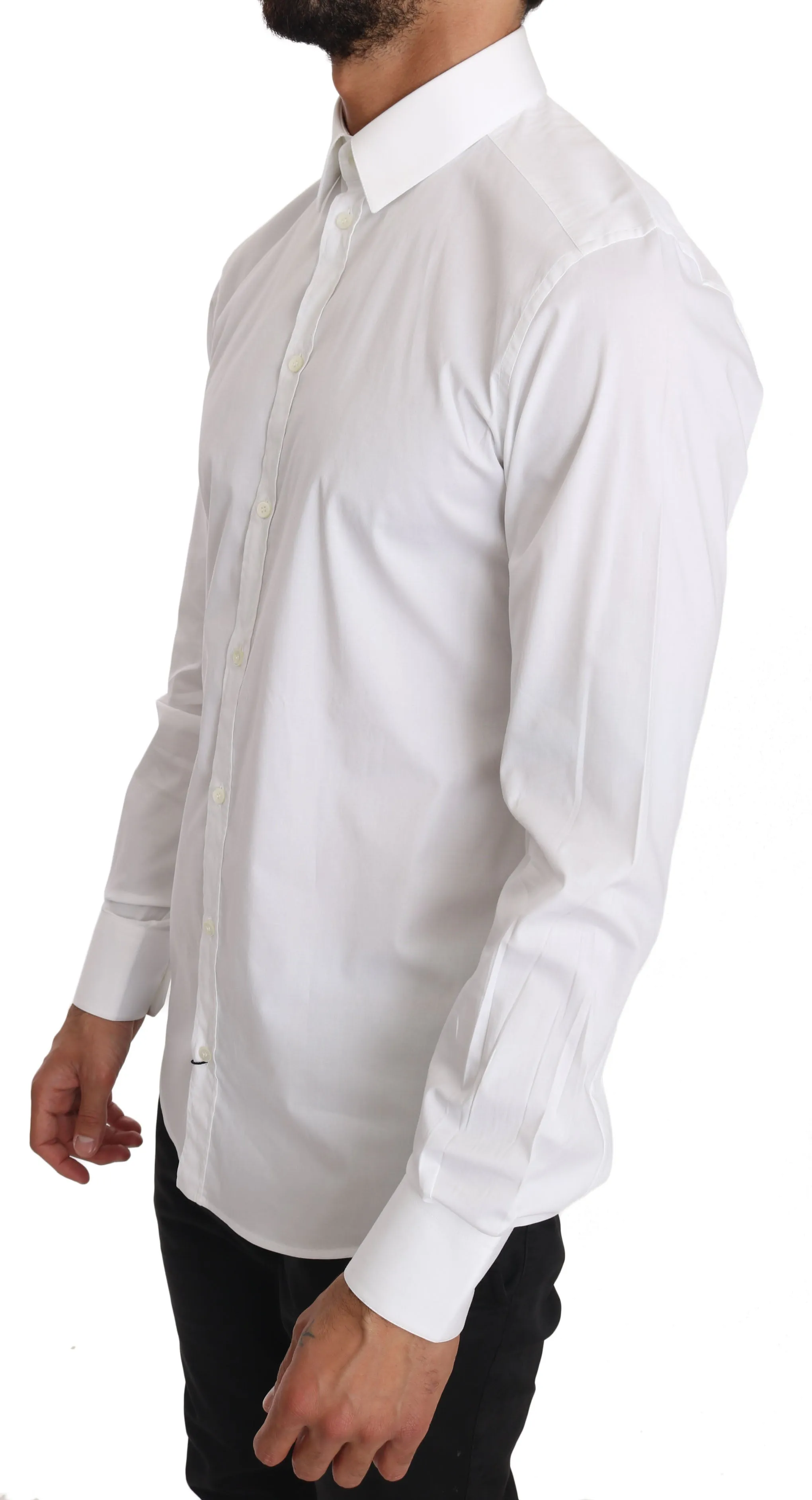 White Cotton Stretch GOLD Dress Shirt