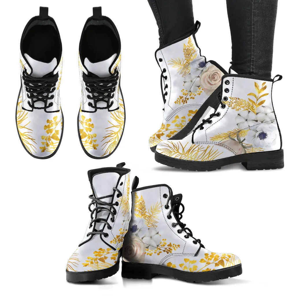 White Floral Wedding Ankle Boots