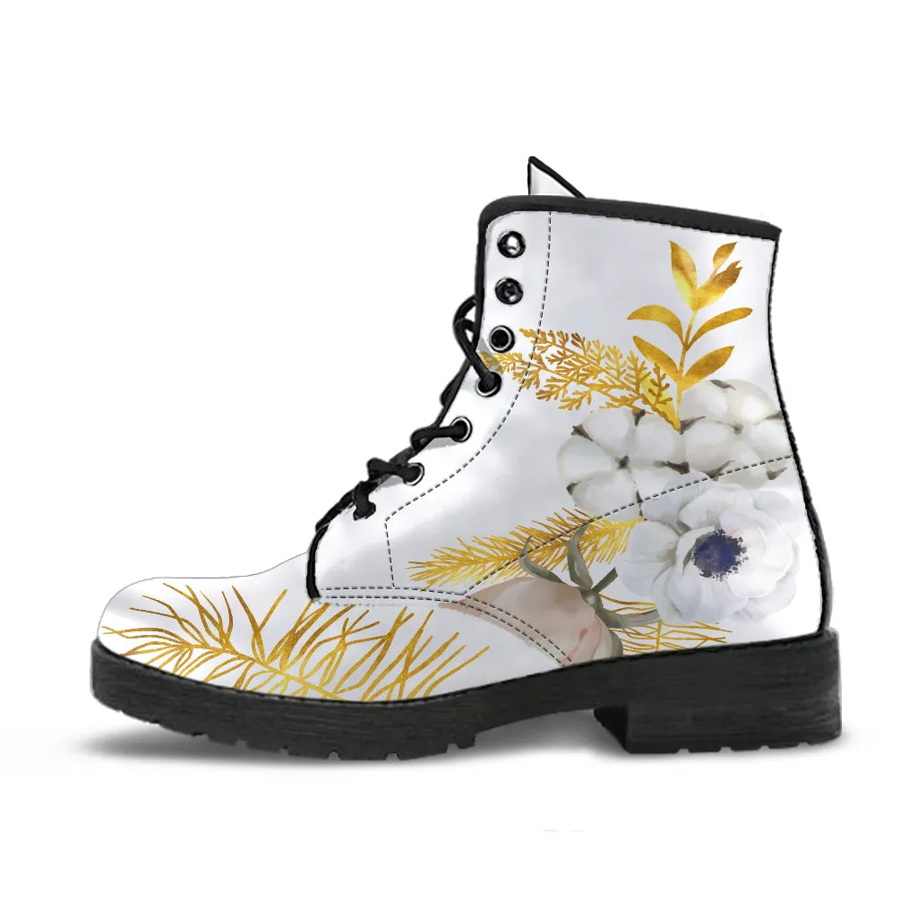 White Floral Wedding Ankle Boots