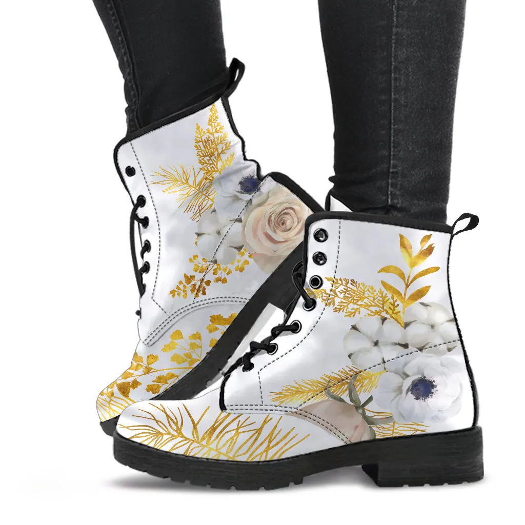 White Floral Wedding Ankle Boots