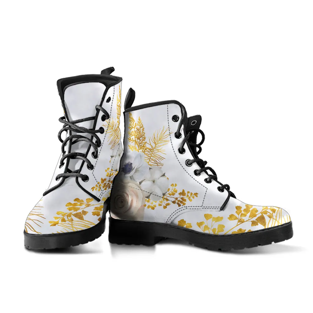 White Floral Wedding Ankle Boots