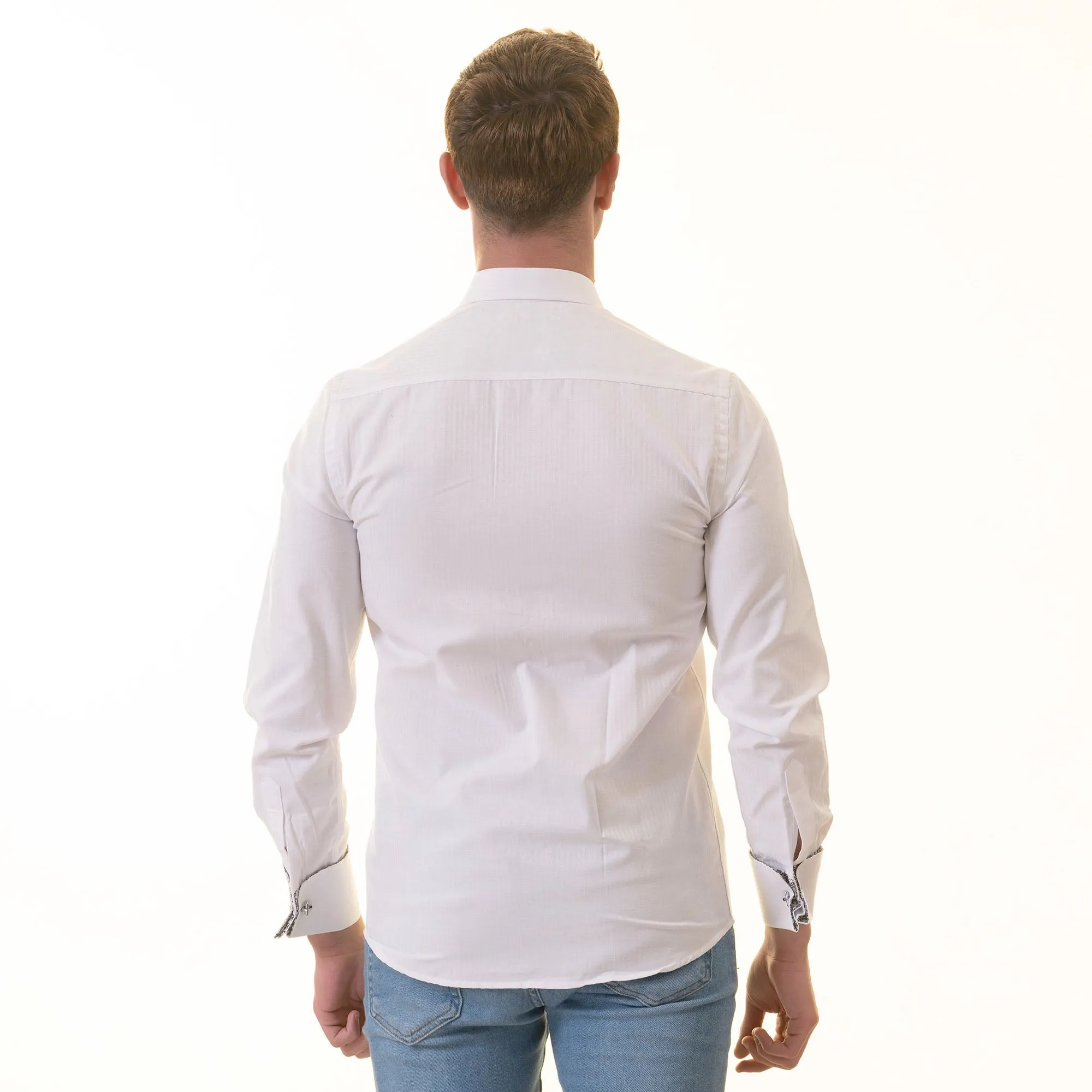 White inside Black Designer Double Cuff Shirt Mens Slim Fit Designer