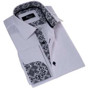 White inside Black Designer Double Cuff Shirt Mens Slim Fit Designer