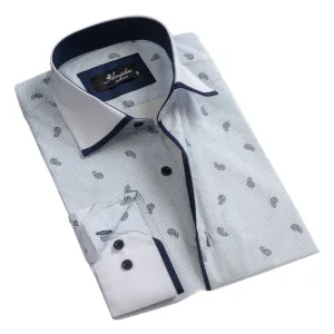 White Light Blue Paisley Mens Slim Fit Designer Dress Shirt - tailored