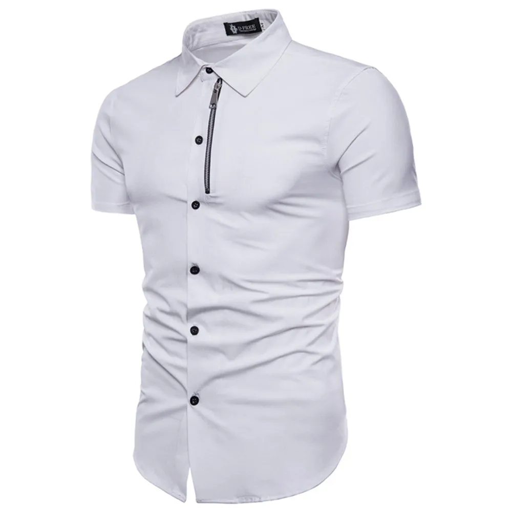 White Mens Short Sleeve Button up Shirts - Tailored Slim Fit Cotton Dress Shirts