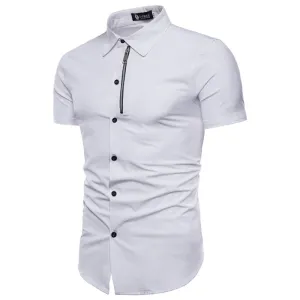 White Mens Short Sleeve Button up Shirts - Tailored Slim Fit Cotton Dress Shirts