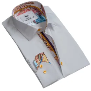 White Mens Slim Fit Designer Dress Shirt - tailored Cotton Shirts for Work and Casual