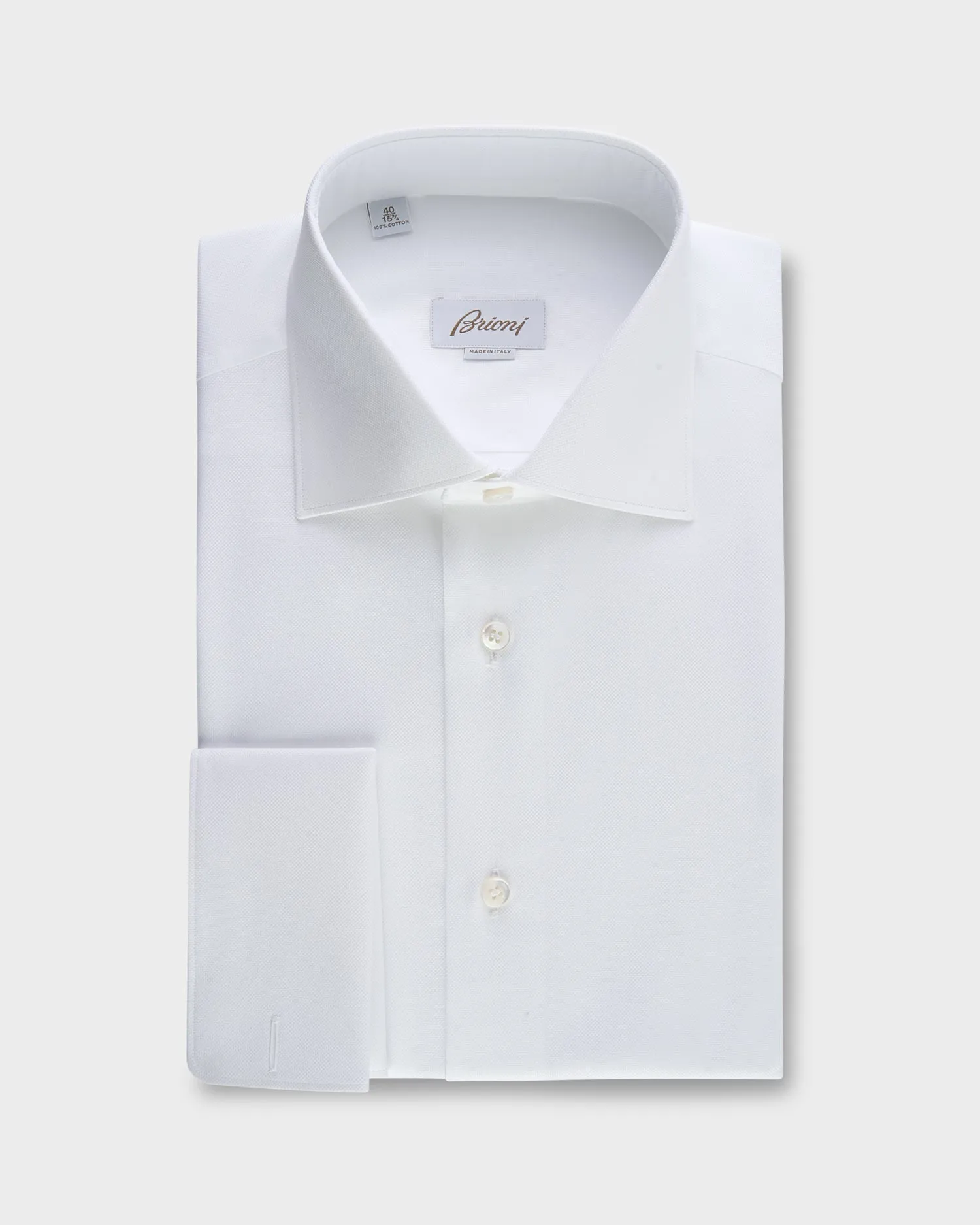 White Microtexture Cotton French Cuff Shirt
