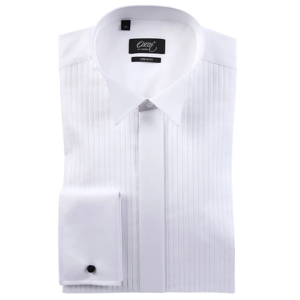 White regular fit tuxedo shirt with french cuffs