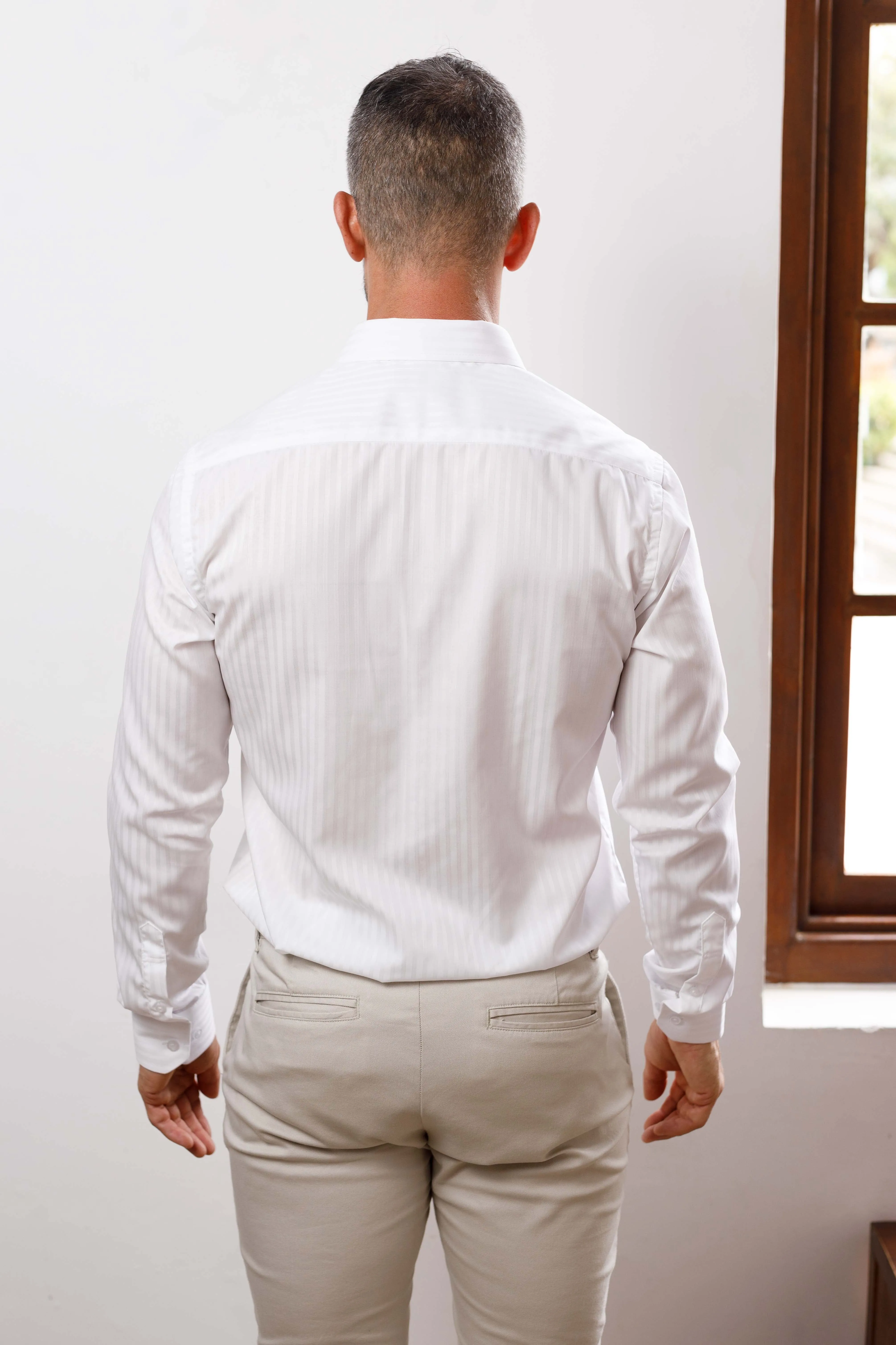 White Self Stripe Formal Shirt