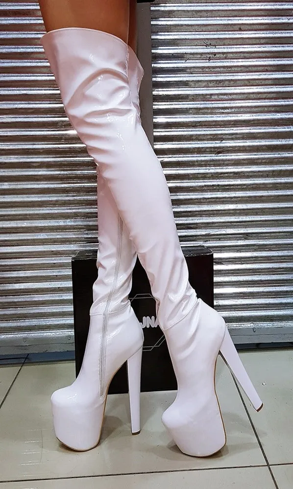 White Strech Over Knee Boots