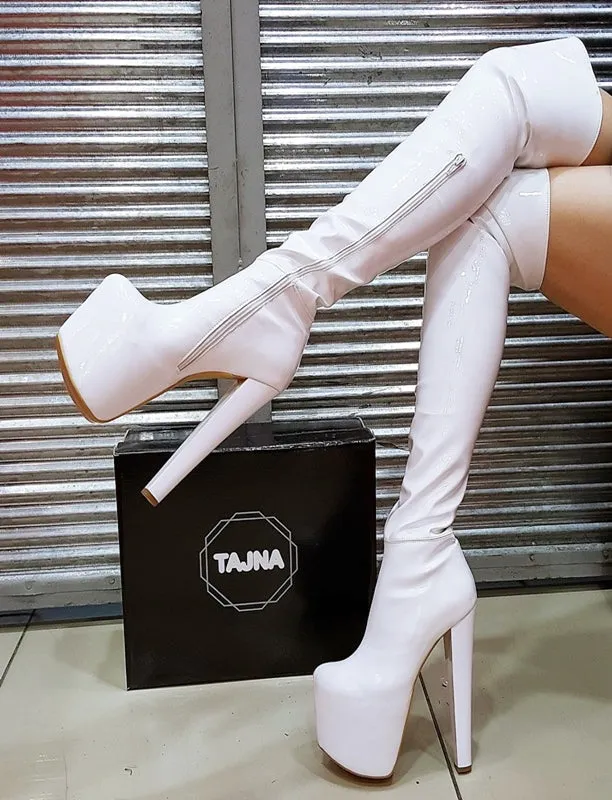 White Strech Over Knee Boots