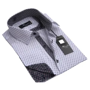 White With Grey Circles Mens Slim Fit French Cuff Dress Shirts with Cufflink Holes - Casual and Formal