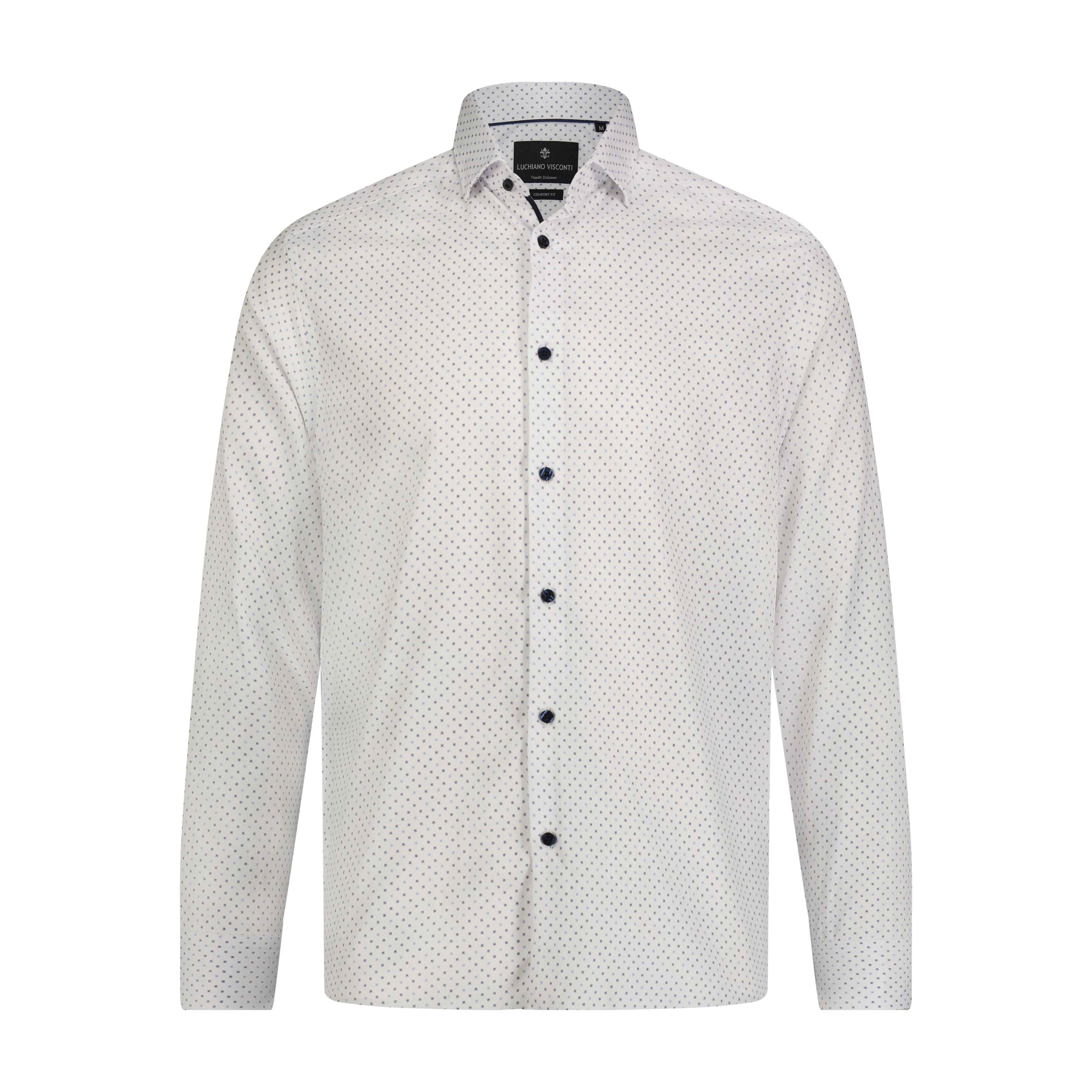 White with Multi Blue Dots Long Sleeve Shirt
