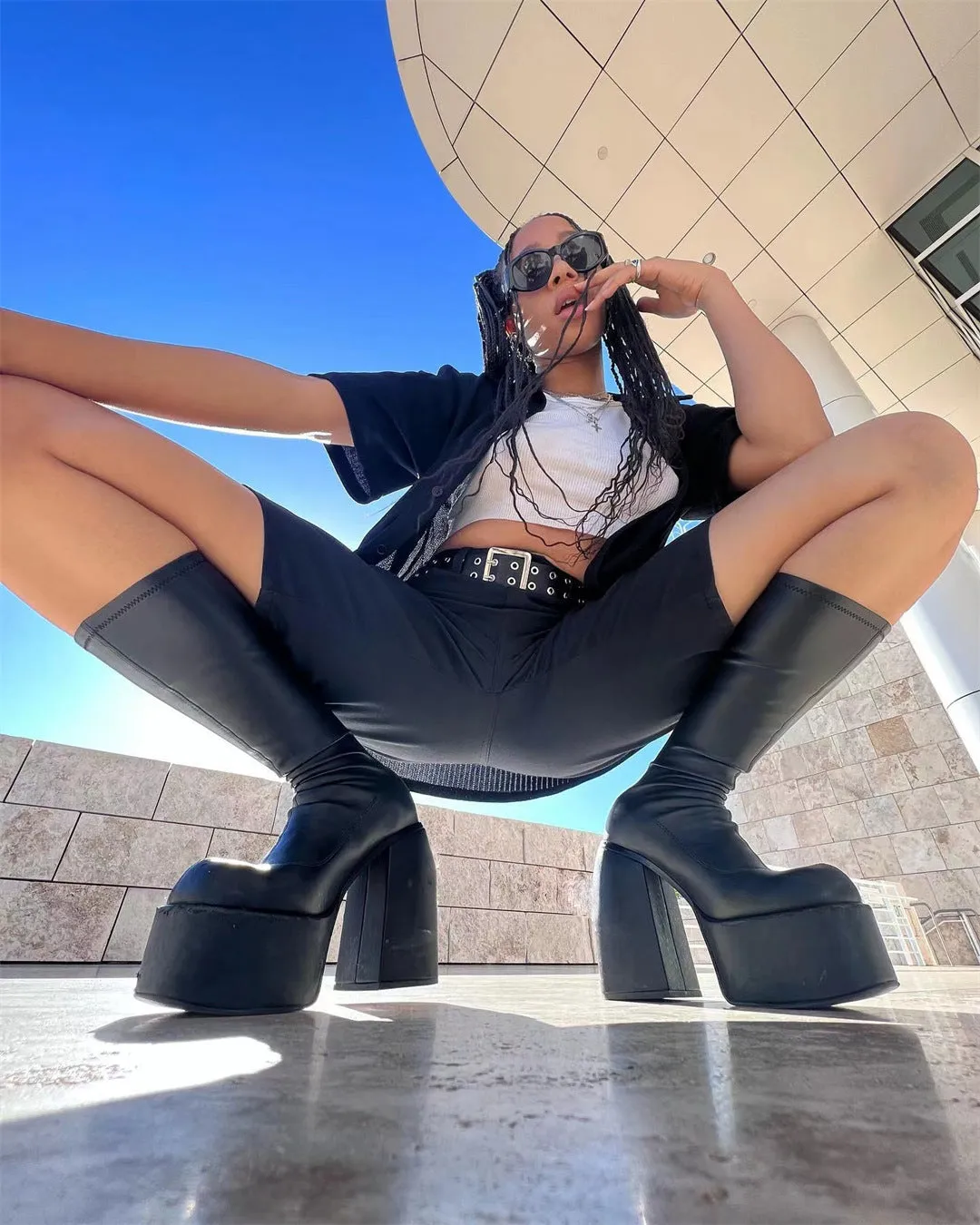 Wide Fit Mid Heel Sock Knee Boots