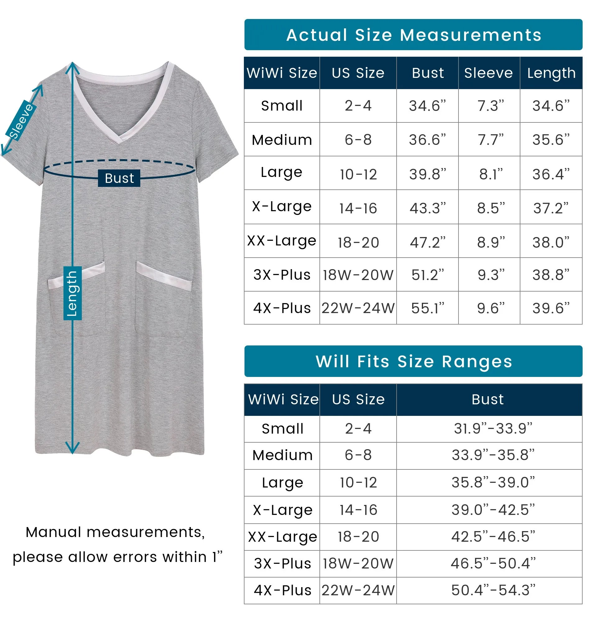 WiWi Soft Bamboo Sleep Shirts with Pockets