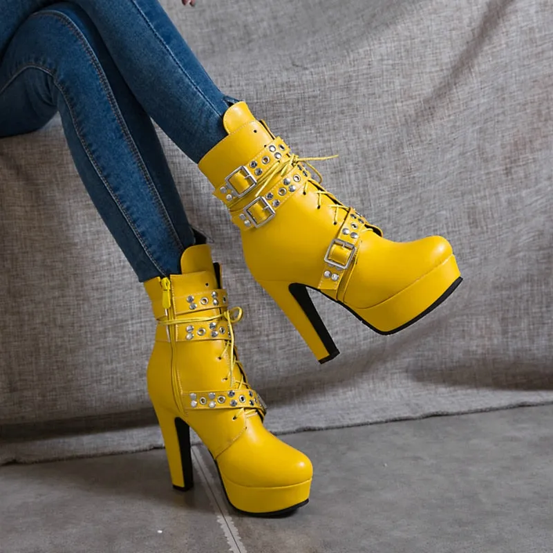 Women Ankle Boots Platform Lace Up High Heel
