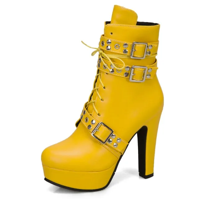 Women Ankle Boots Platform Lace Up High Heel