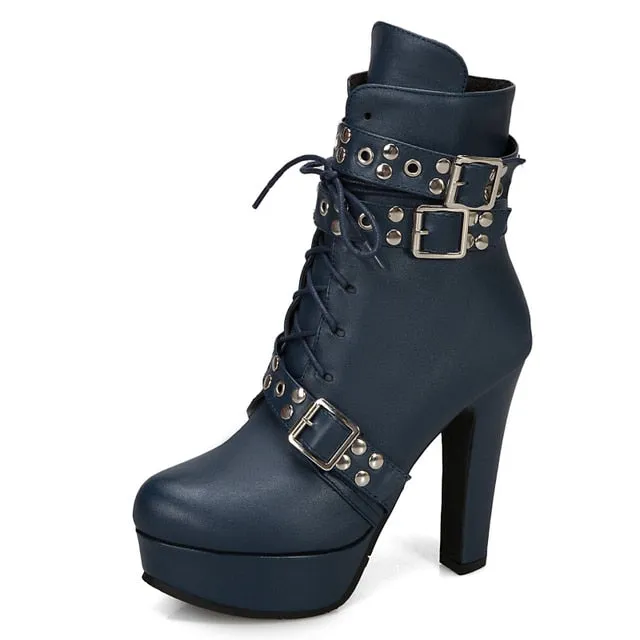 Women Ankle Boots Platform Lace Up High Heel