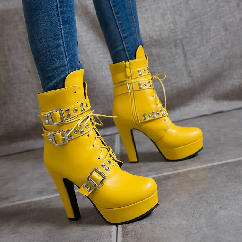 Women Ankle Boots Platform Lace Up High Heel