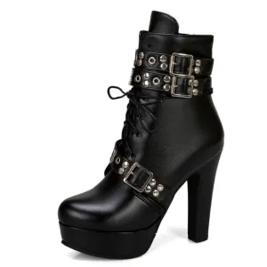 Women Ankle Boots Platform Lace Up High Heel